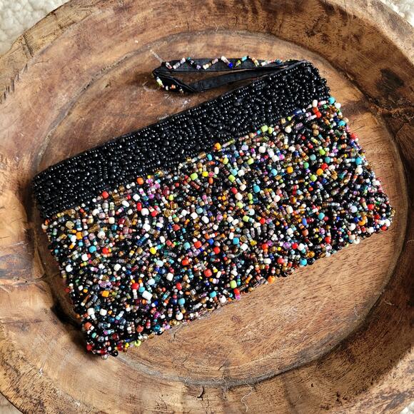 Beaded Clutch Wristlet Multicolored Black - Picture 1 of 5
